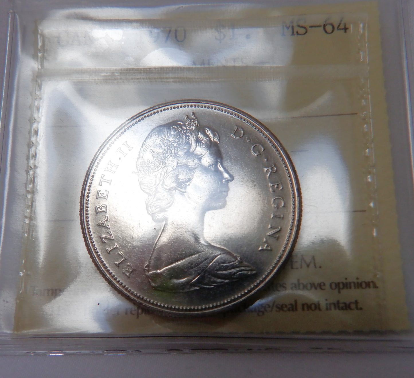 1970 Canadian $1 Coin, MS-64 Graded by ICCS, Celebrating Manitoba Centennial 1870-1970