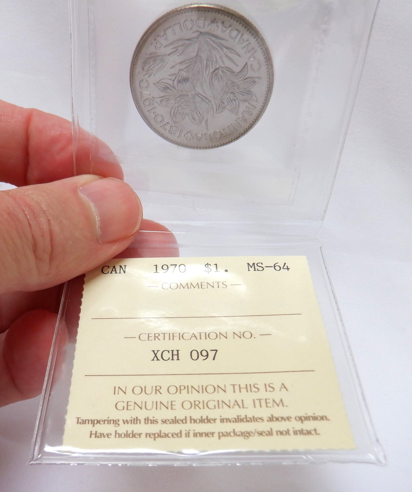 1970 Canadian $1 Coin, MS-64 Graded by ICCS, Celebrating Manitoba Centennial 1870-1970