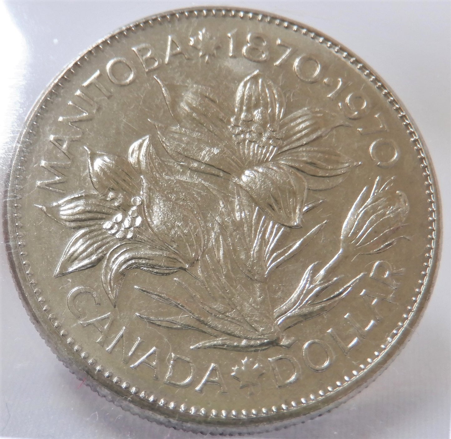 1970 Canadian $1 Coin, MS-64 Graded by ICCS, Celebrating Manitoba Centennial 1870-1970