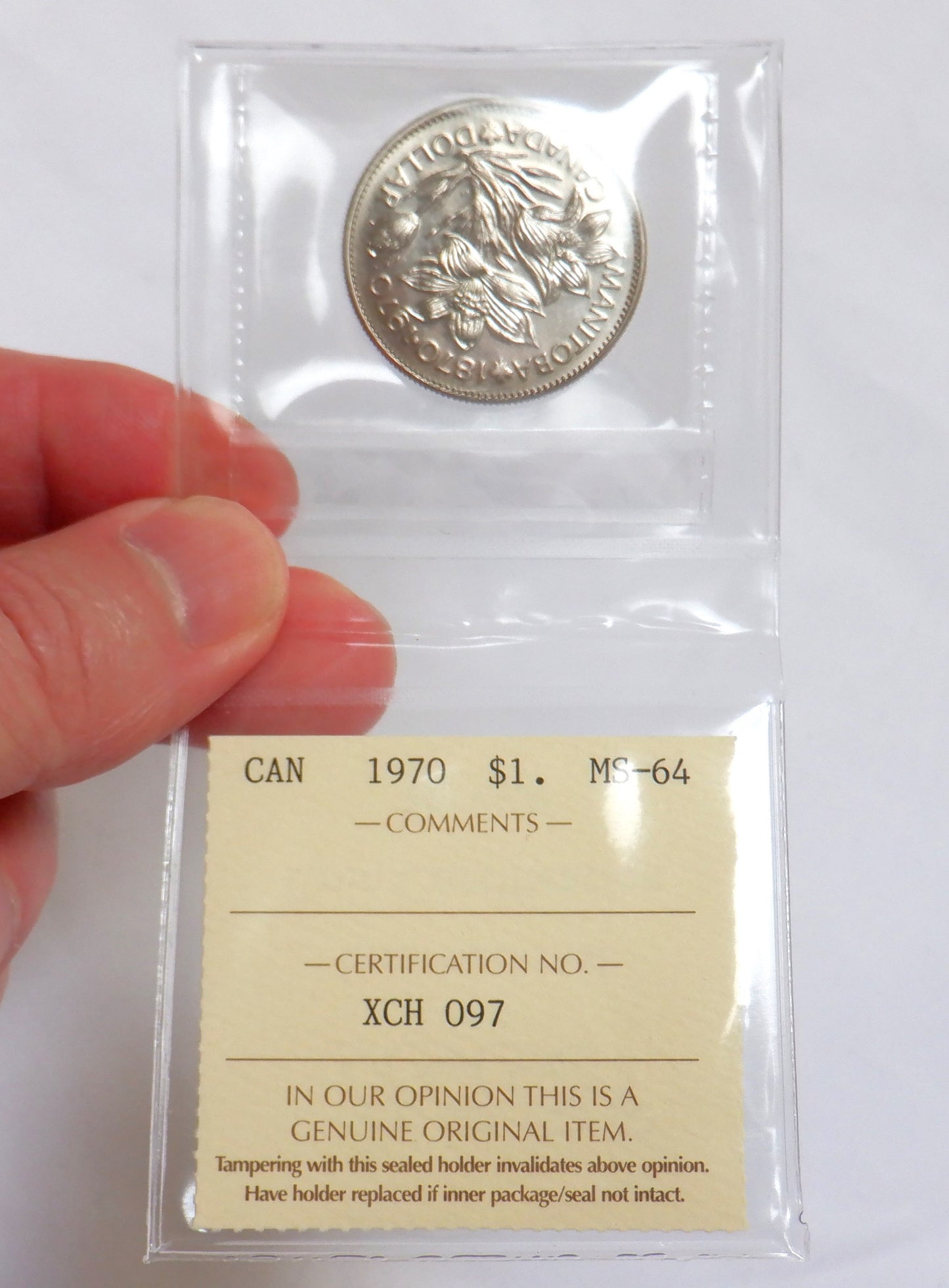1970 Canadian $1 Coin, MS-64 Graded by ICCS, Celebrating Manitoba Centennial 1870-1970