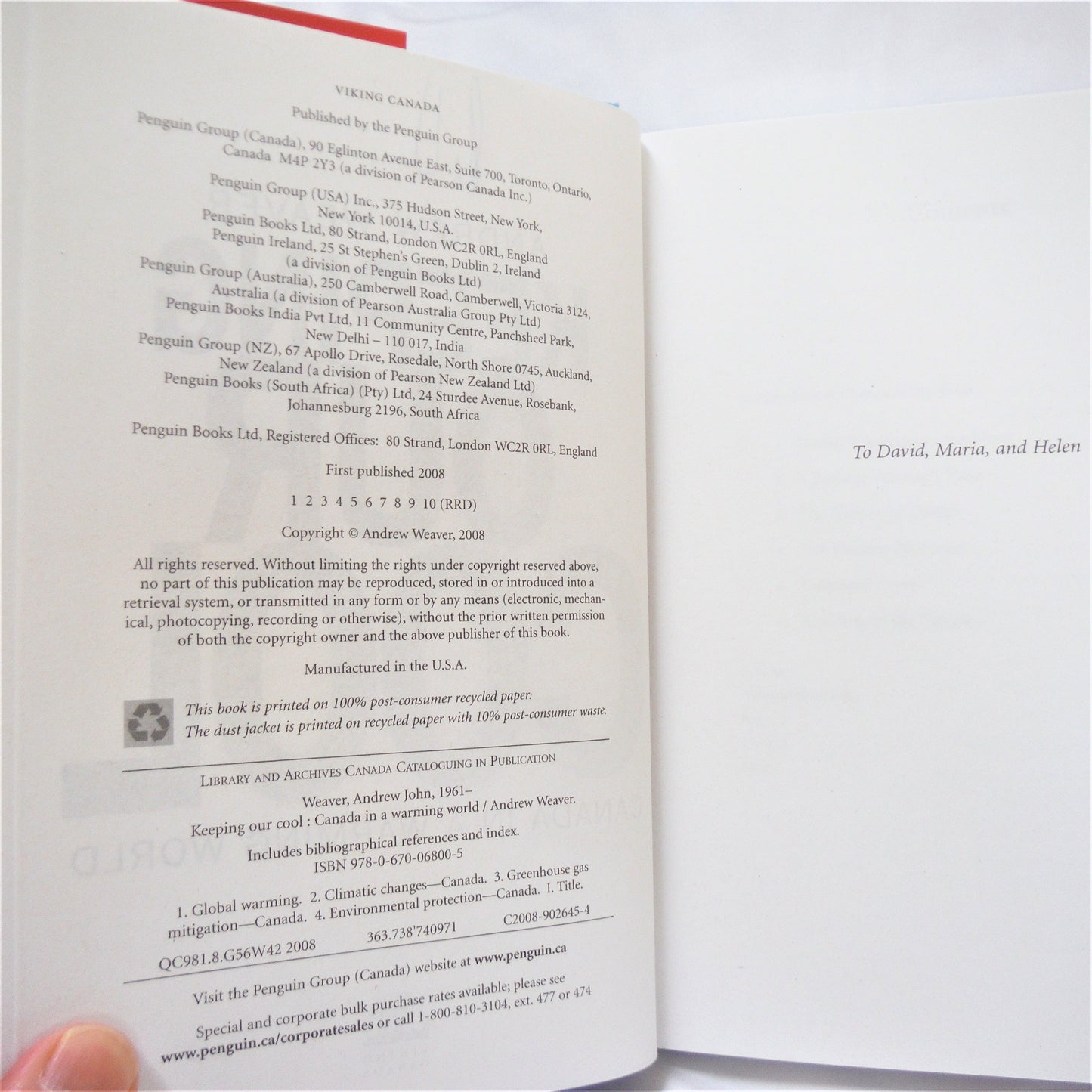 KEEPING OUR COOL, Canada in a Warming World, by Andrew Weaver (1st Ed. SIGNED)