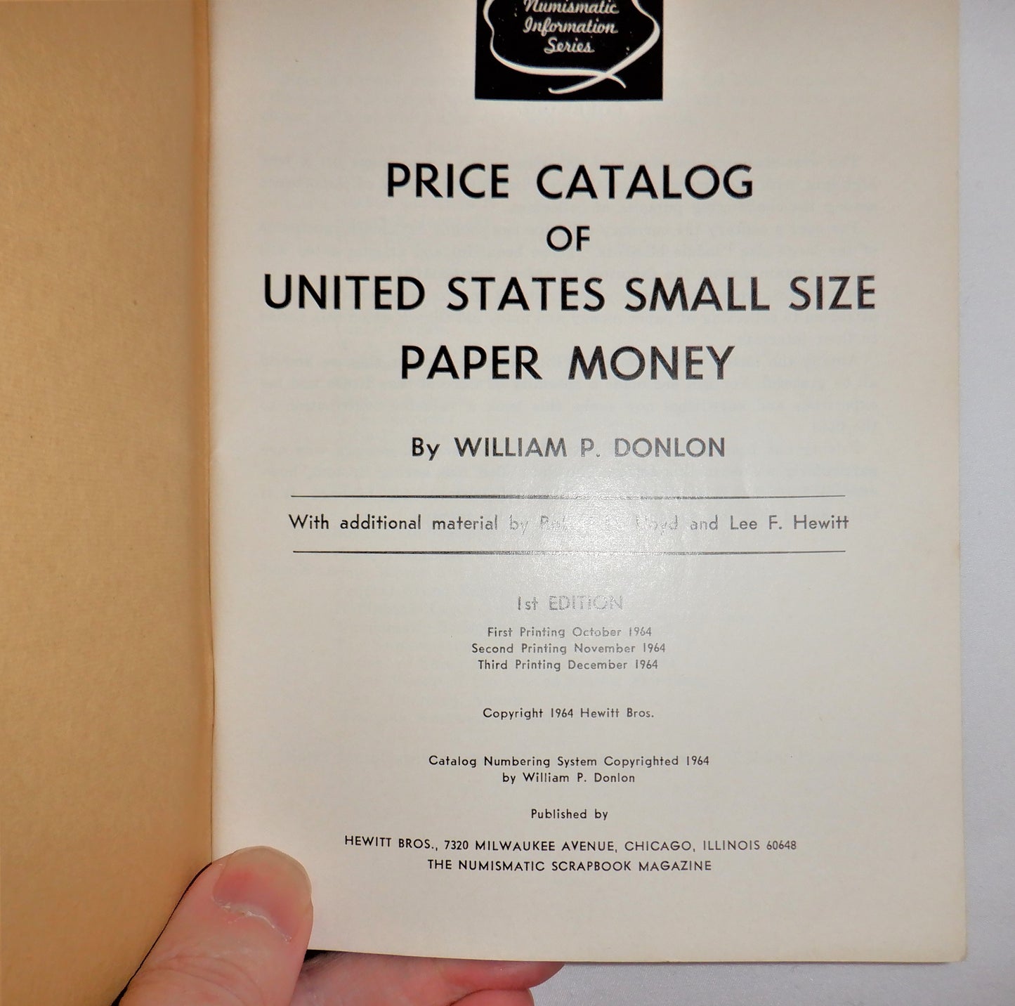 VINTAGE DONLON PRICE CATALOG 1964: United States Small Size Paper Money Guide Book