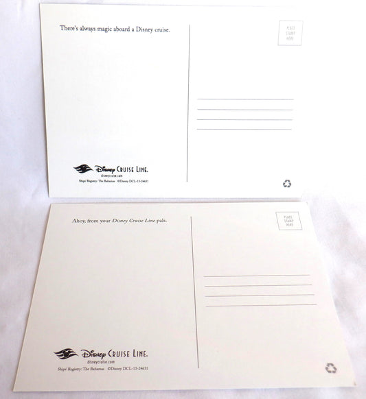 POSTCARD, Set of 2, Vintage Magical Postcards of Mickey, Minnie & The DISNEY CRUISE LINE SHIP, USA