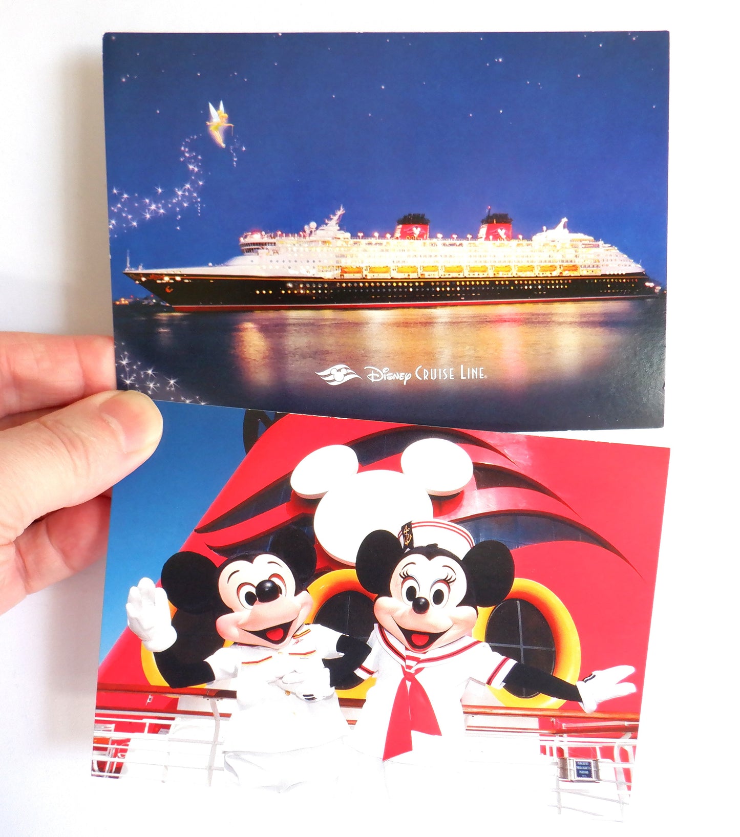 POSTCARD, Set of 2, Vintage Magical Postcards of Mickey, Minnie & The DISNEY CRUISE LINE SHIP, USA