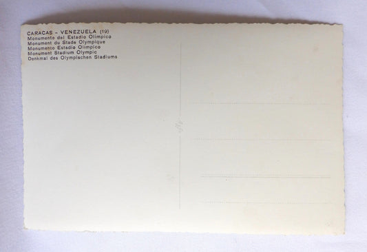 POSTCARD, Set of 1, Vintage 1950's B&W Postcard from Caracas of The Estadio Olimpico de la UCV, Olympic Stadium Monument, VENEZUELA