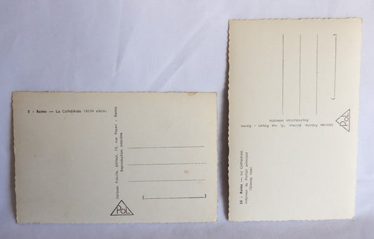 POSTCARD, Set of 2, Vintage Interior and Exterior Postcard Vies of the Reims Cathedral, FRANCE