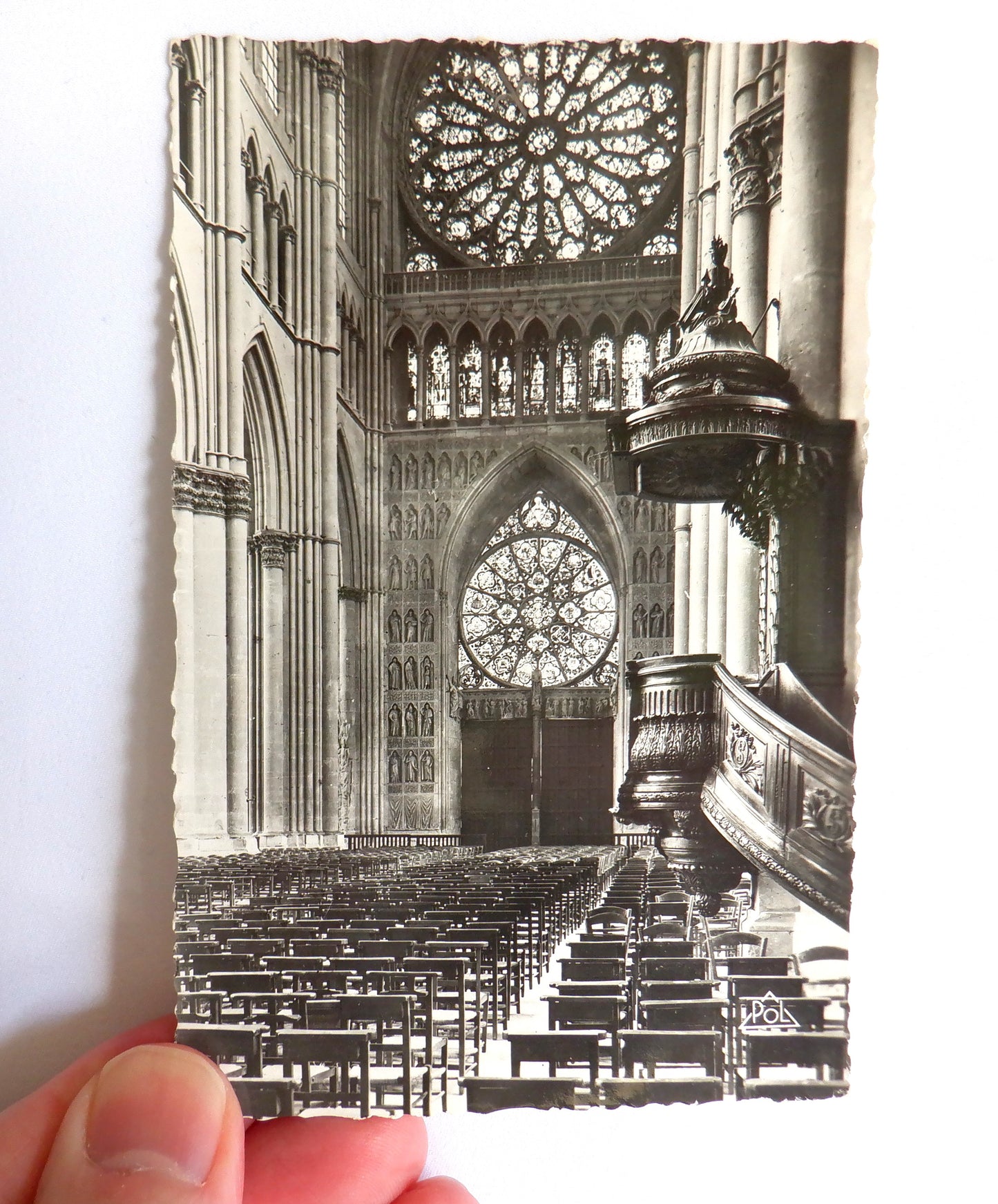POSTCARD, Set of 2, Vintage Interior and Exterior Postcard Vies of the Reims Cathedral, FRANCE