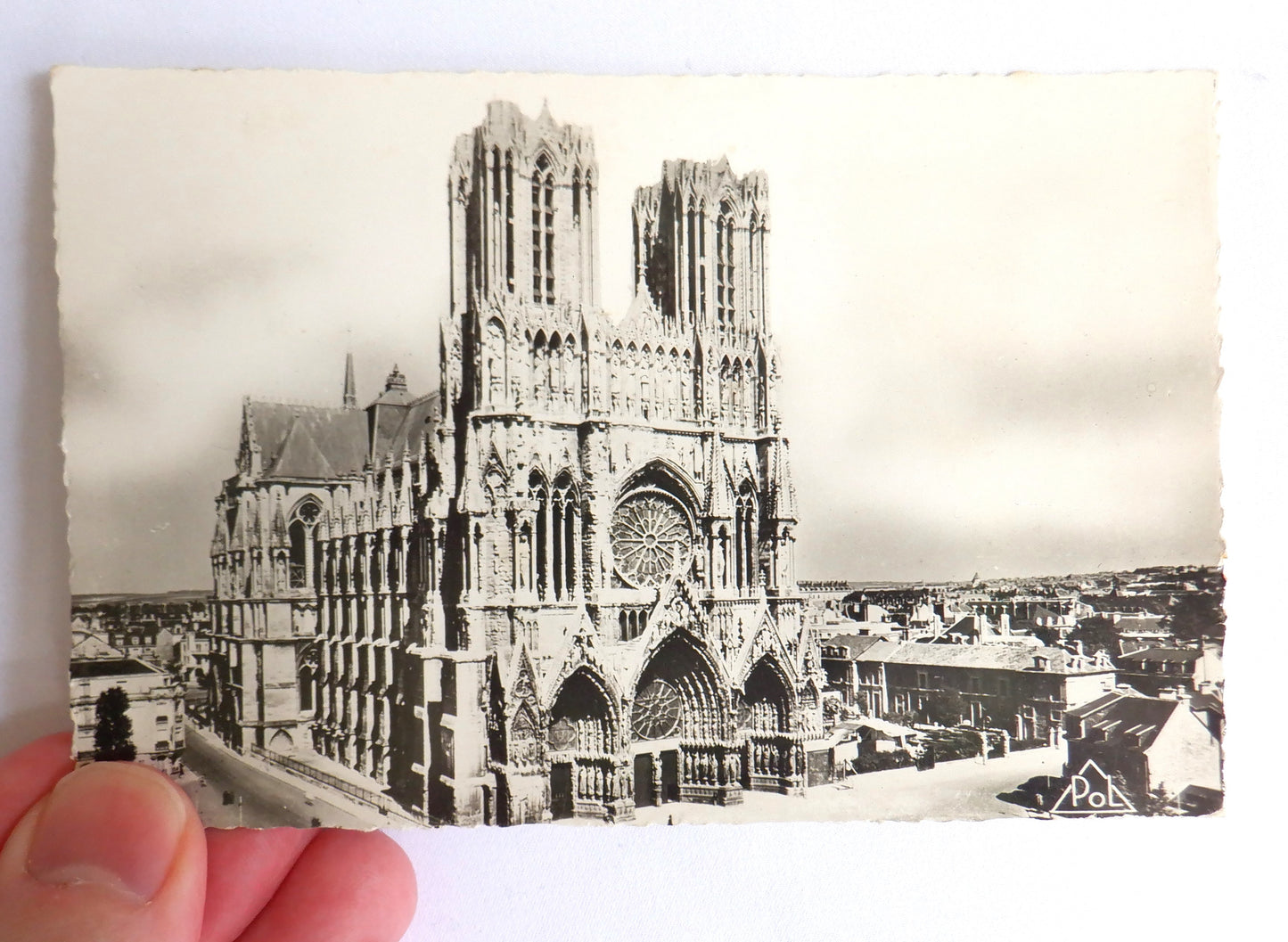 POSTCARD, Set of 2, Vintage Interior and Exterior Postcard Vies of the Reims Cathedral, FRANCE