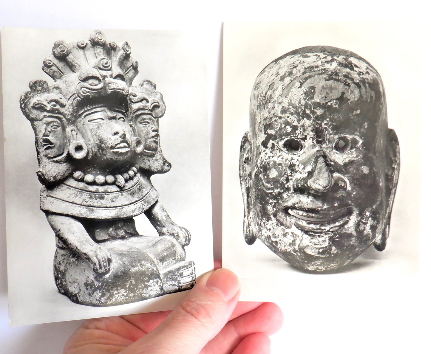 POSTCARD, Set of 2, Vintage Black & White Art Postcards: OA37 GIGAKU DANCE MASK, & E35 POTTERY FUNERERY URN, from The BRITISH MUSEUM COLLECTION