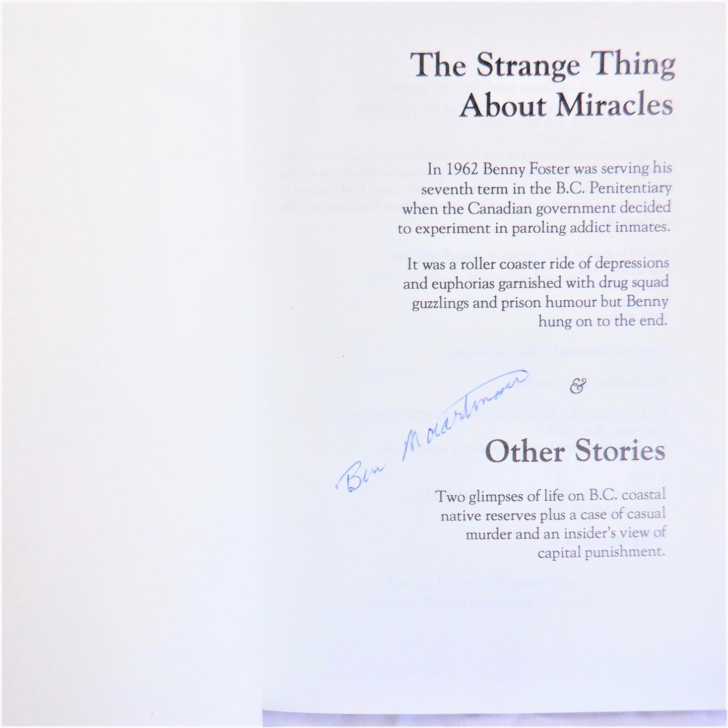 THE STRANGE THING ABOUT MIRACLES, Stories by Ben Maartman (1st Ed. SIGNED)