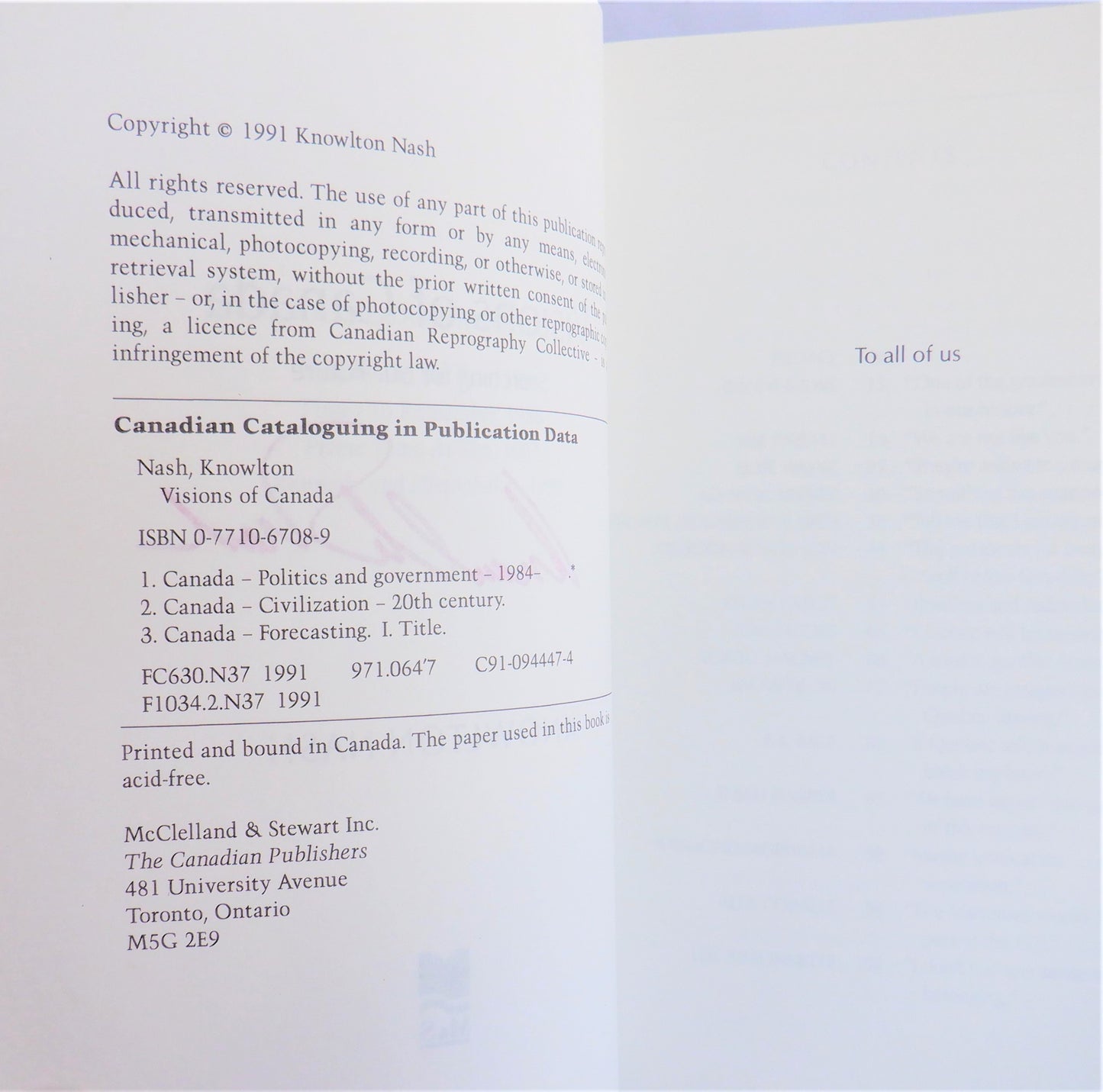 VISIONS OF CANADA, In Conversation With Knowlton Nash (1st Ed. SIGNED)