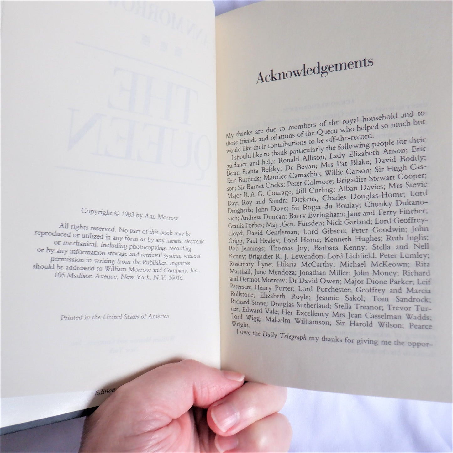 THE QUEEN, A Warm and Lively Profile of Queen Elizabeth II, by Ann Morrow (1983 1st Ed.)