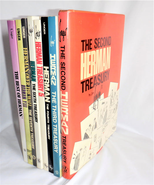 HERMAN TREASURY BOOK SET: VOLUMES 2 Thru 8, and THE BEST OF HERMAN, by Jim Unger, 1980