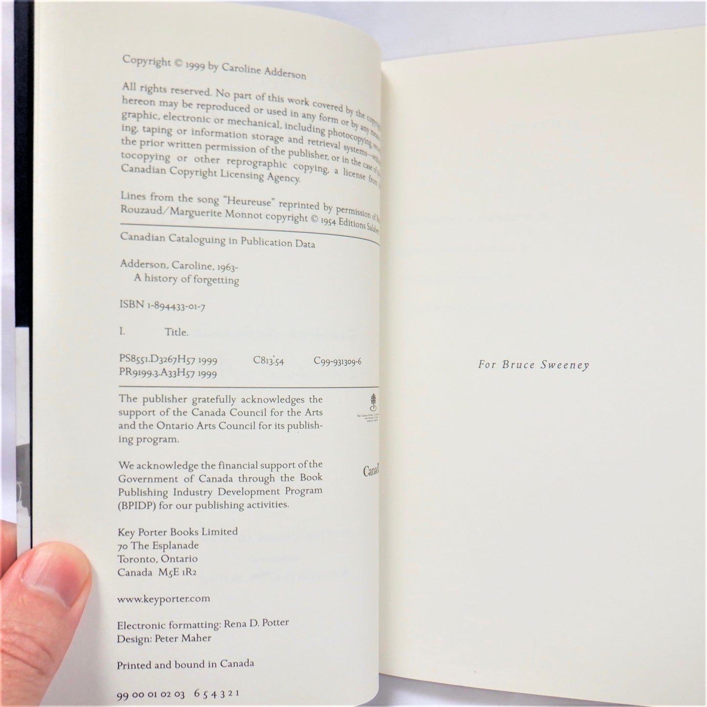 A HISTORY OF FORGETTING, A Novel by Caroline Adderson (1st Ed. SIGNED)
