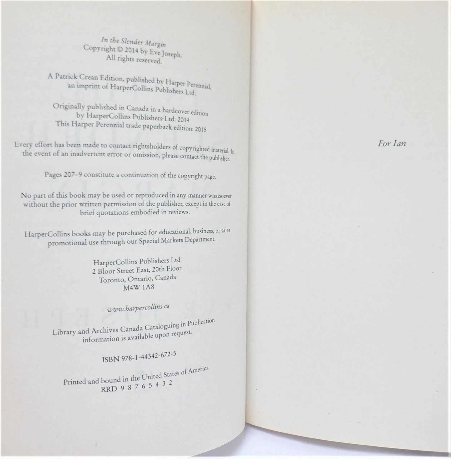 THE SLENDER MARGIN, A Memoir by Eve Joseph (1st Ed. SIGNED)