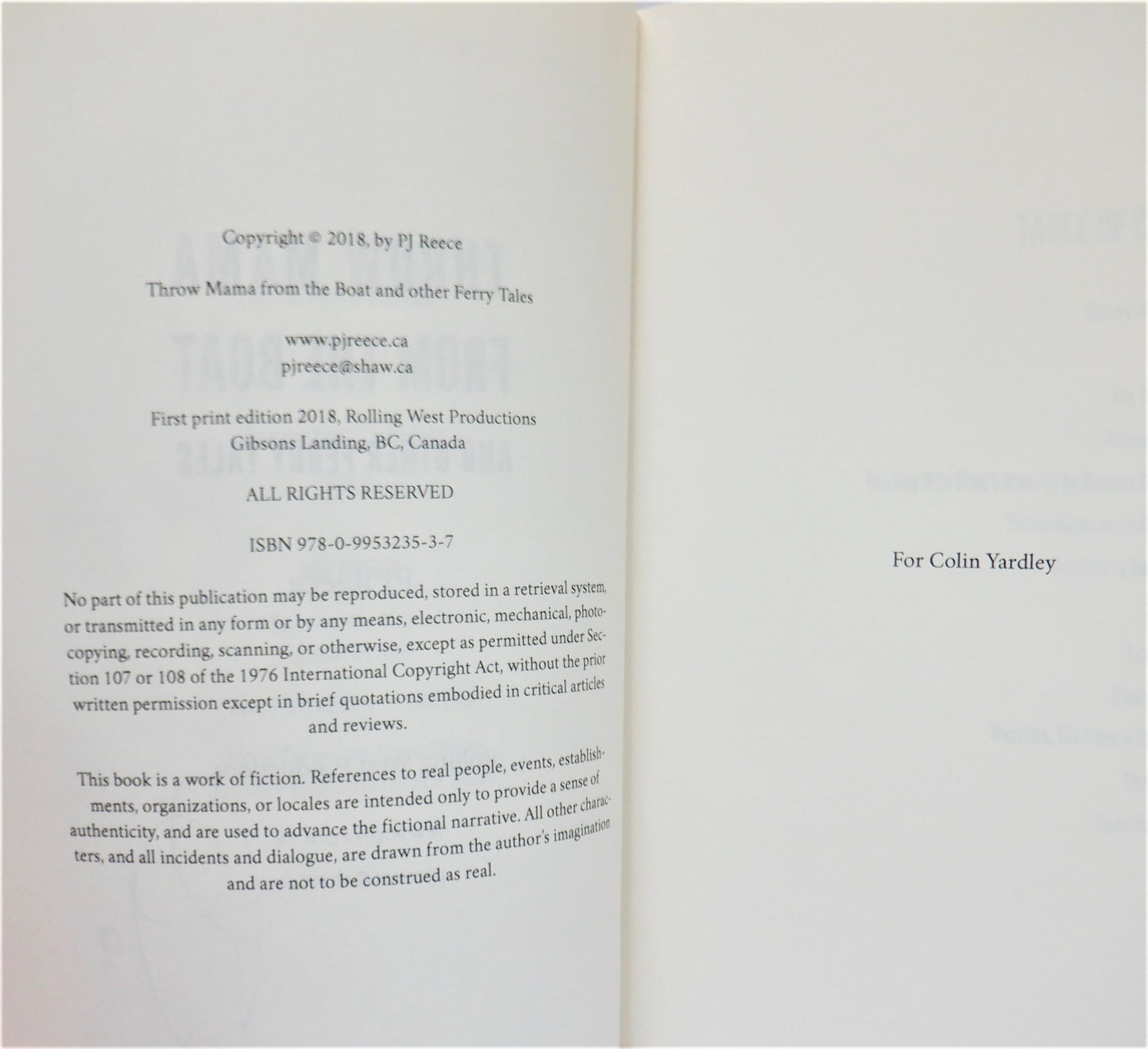 THROW MAMA FROM THE BOAT and OTHER FERRY TALES, Short Stories by P.J. Reece (1st Ed. SIGNED)