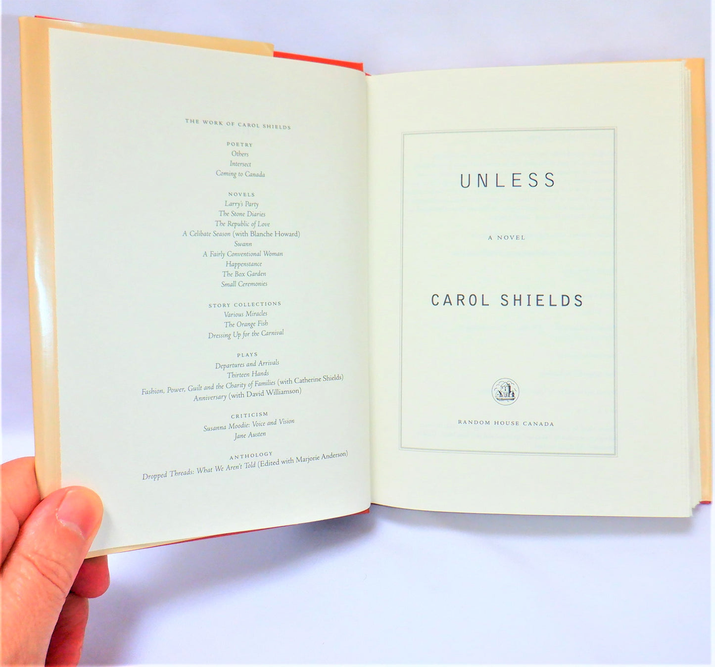 UNLESS, A Novel by Carol Shields (2002 1st Ed.)