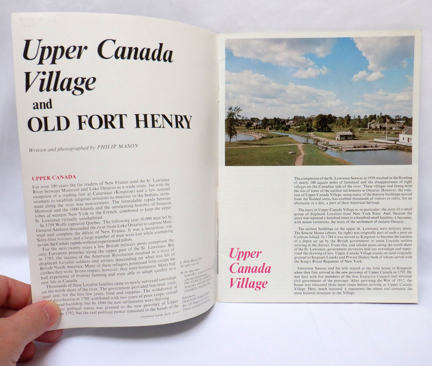 Upper Canada Village & Old Fort Henry, A TRAVELPIC Publication Souvenir Booklet from Ontario, Canada, (1974 1st Edition)