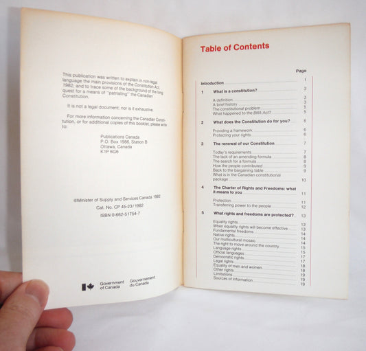 THE CONSTITUTION AND YOU, a Constitution Act Canadian Government Instructional Guide Publication, 1982