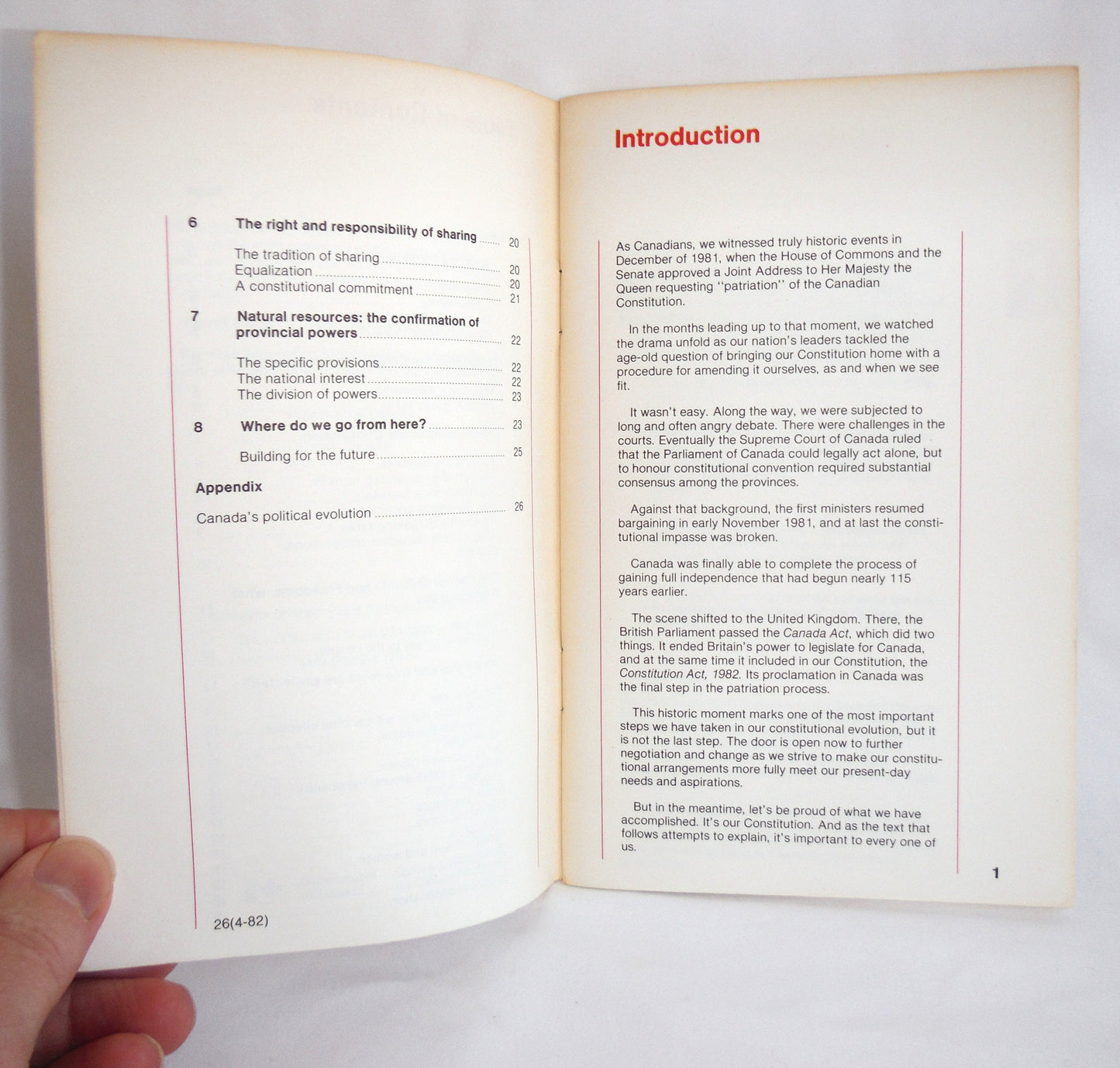 THE CONSTITUTION AND YOU, a Constitution Act Canadian Government Instructional Guide Publication, 1982