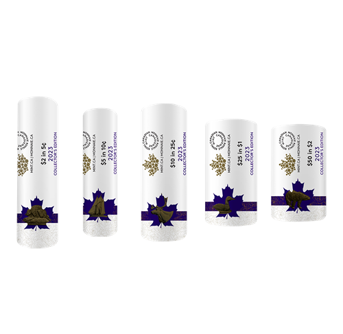 2023 Special Collectors Edition 5-Rolls Brilliant Uncirculated RCM QEII LAST STRIKE Coins, in a Presentation Clamshell Case: FULL ROLL of $2, $1, 25¢, 10¢ and 5¢