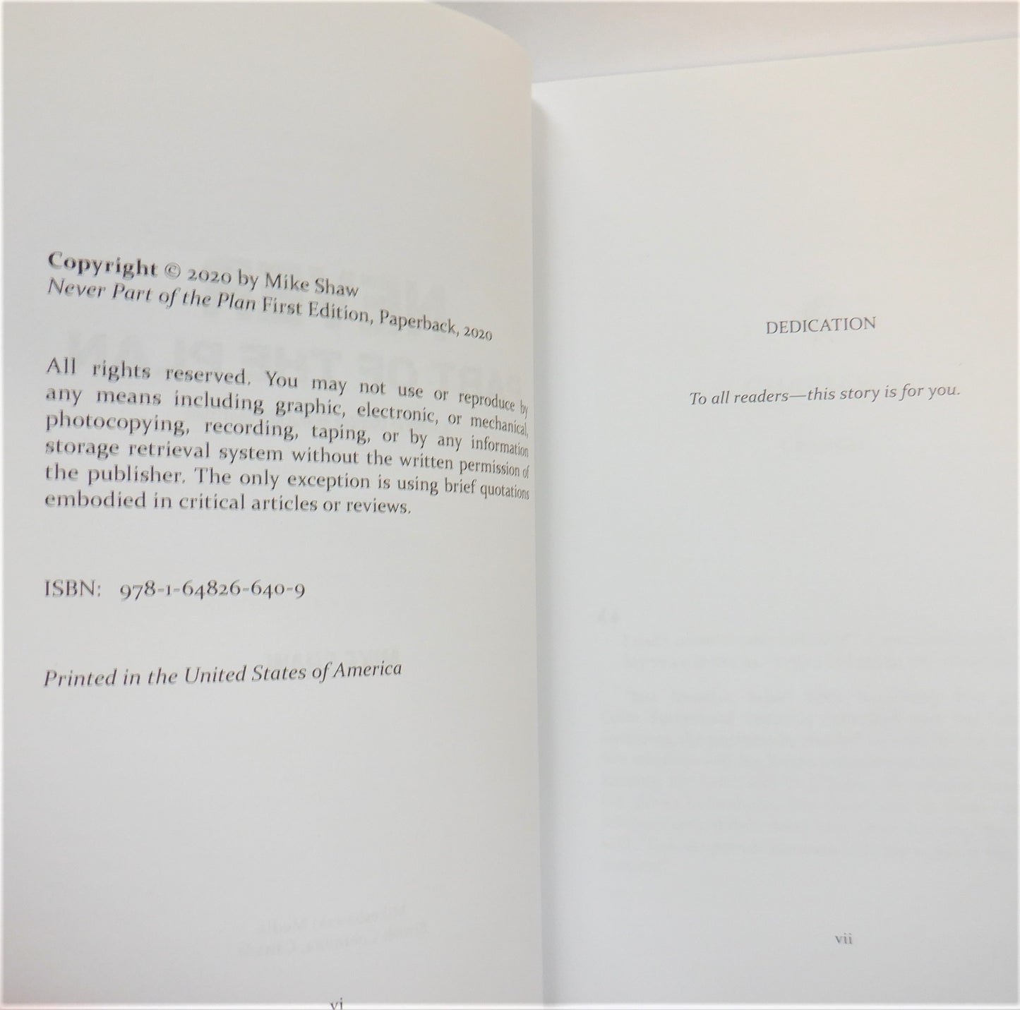NEVER PART OF THE PLAN, A Story of Courage Resilience Gratitude by Mike Shaw (1st Ed. SIGNED)