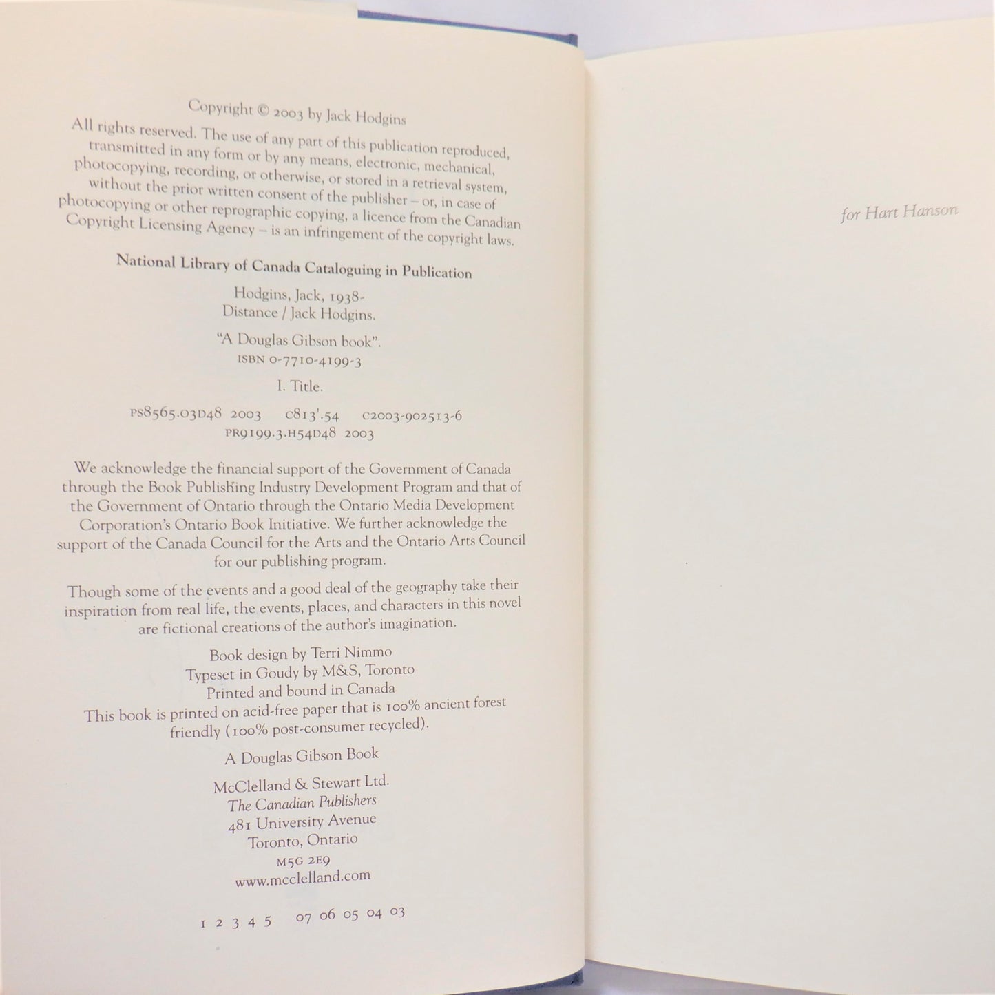 DISTANCE, A Novel by Jack Hodgins (1st Ed. SIGNED)