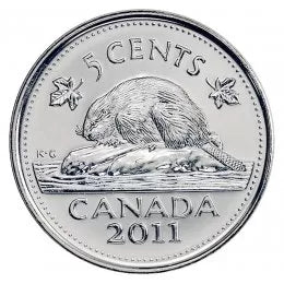 2011 Canadian 5-Cent Nickels, Brand New Uncirculated Full Roll of 40 each