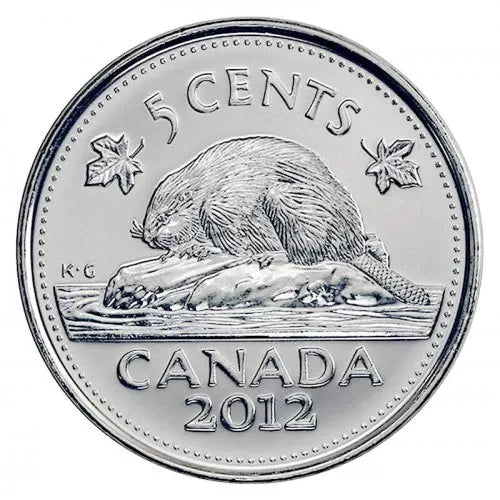 2012 Canadian 5-Cent Nickels, Brand New Uncirculated Full Roll of 40 each
