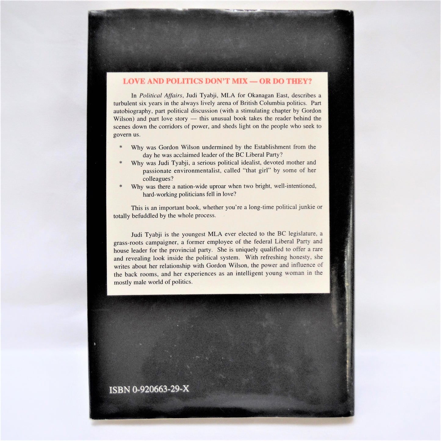 POLITICAL AFFAIRS, by Judi Tyabji, with a Chapter by Gordon Wilson (1st Ed. SIGNED)