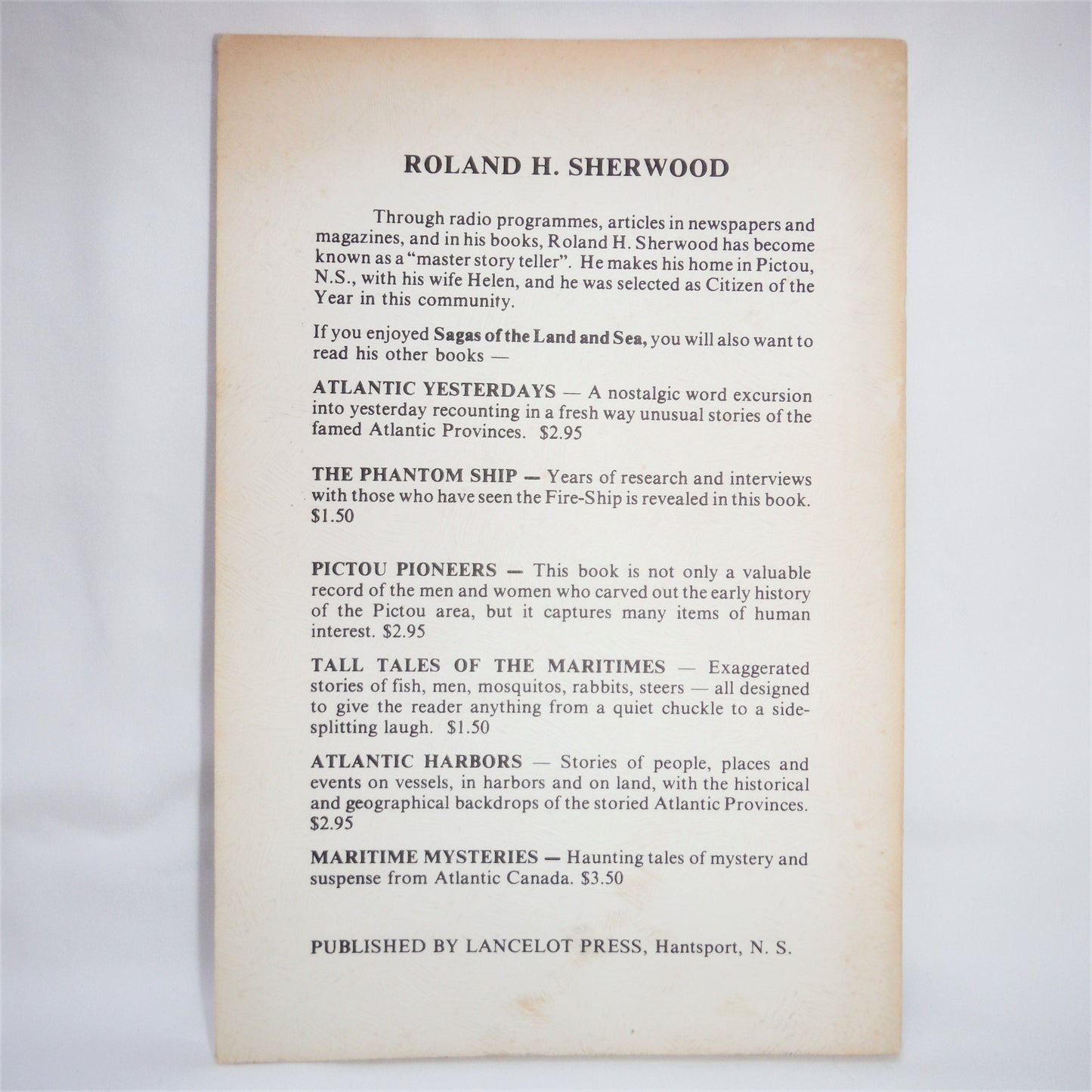 SAGAS OF THE LAND AND SEA, Nova Scotia Tales by Master Story Teller Roland H. Sherwood (1st Ed. SIGNED)