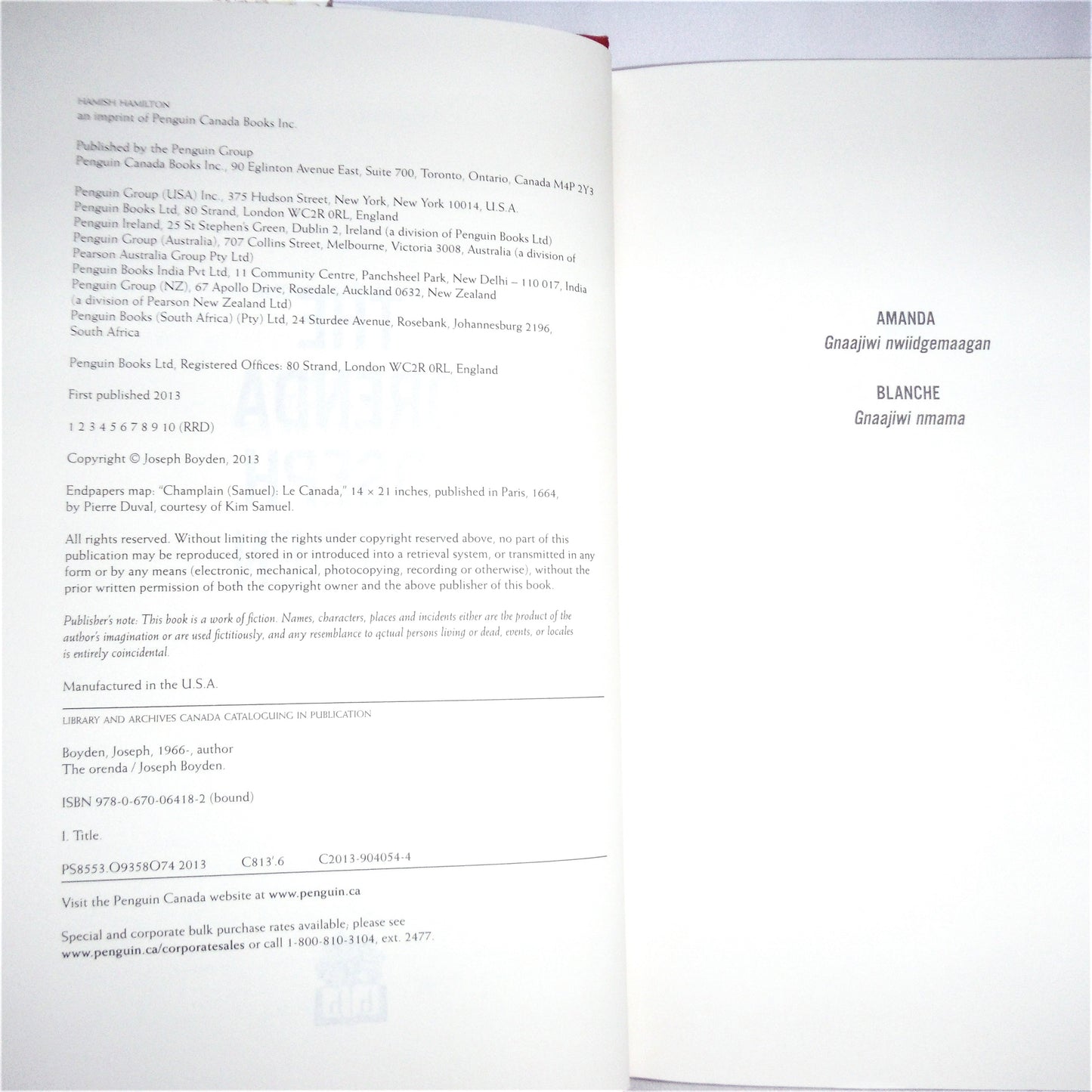 THE ORENDA, A Novel by Joseph Boyden (2013 1st Ed.)