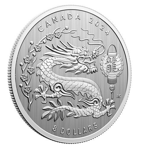 2024 Canadian $8-Dollar Pure Silver Coin: YEAR OF THE DRAGON, Good Fortune/Bonne Fortune!