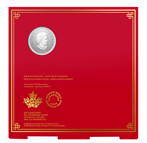 2024 Canadian $8-Dollar Pure Silver Coin: YEAR OF THE DRAGON, Good Fortune/Bonne Fortune!