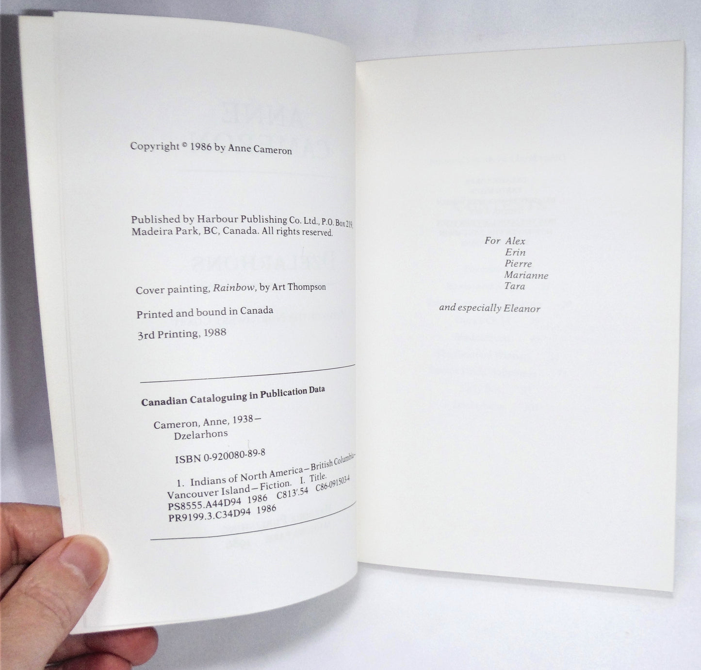 DZELARHONS, Myths of The Northwest Coast, by Anne Cameron, 1988