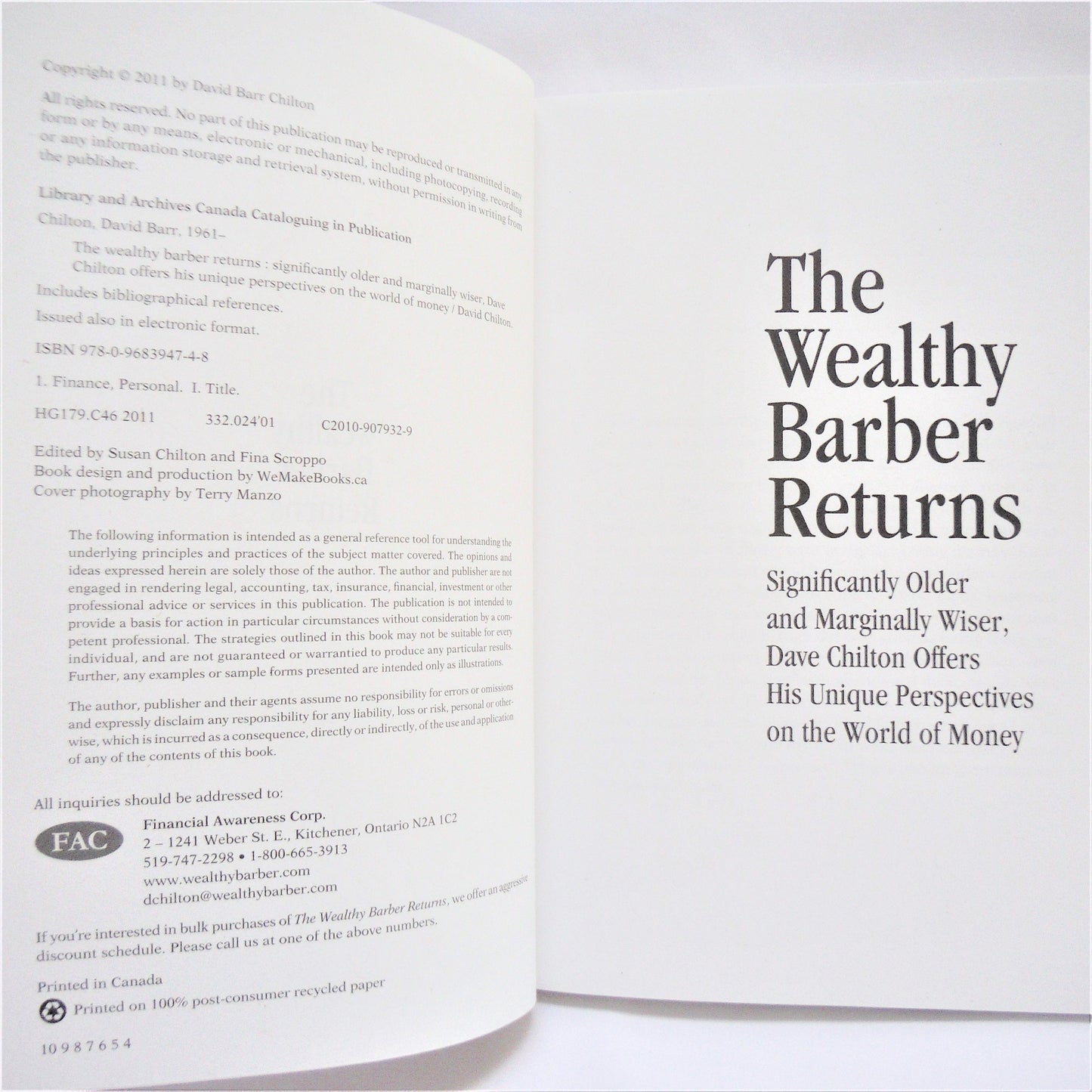 THE WEALTHY BARBER RETURNS, Unique Perspectives on the World of Money by David Chilton (2011 1st Ed.)