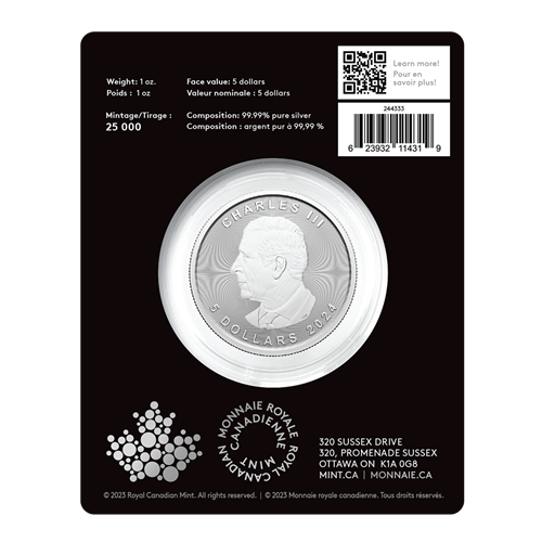 2024 Royal Canadian Mint $5 Pure Silver Coin 1 ounce 99.99% - Treasured Silver Maple Leaf First Strikes: POLAR BEAR!