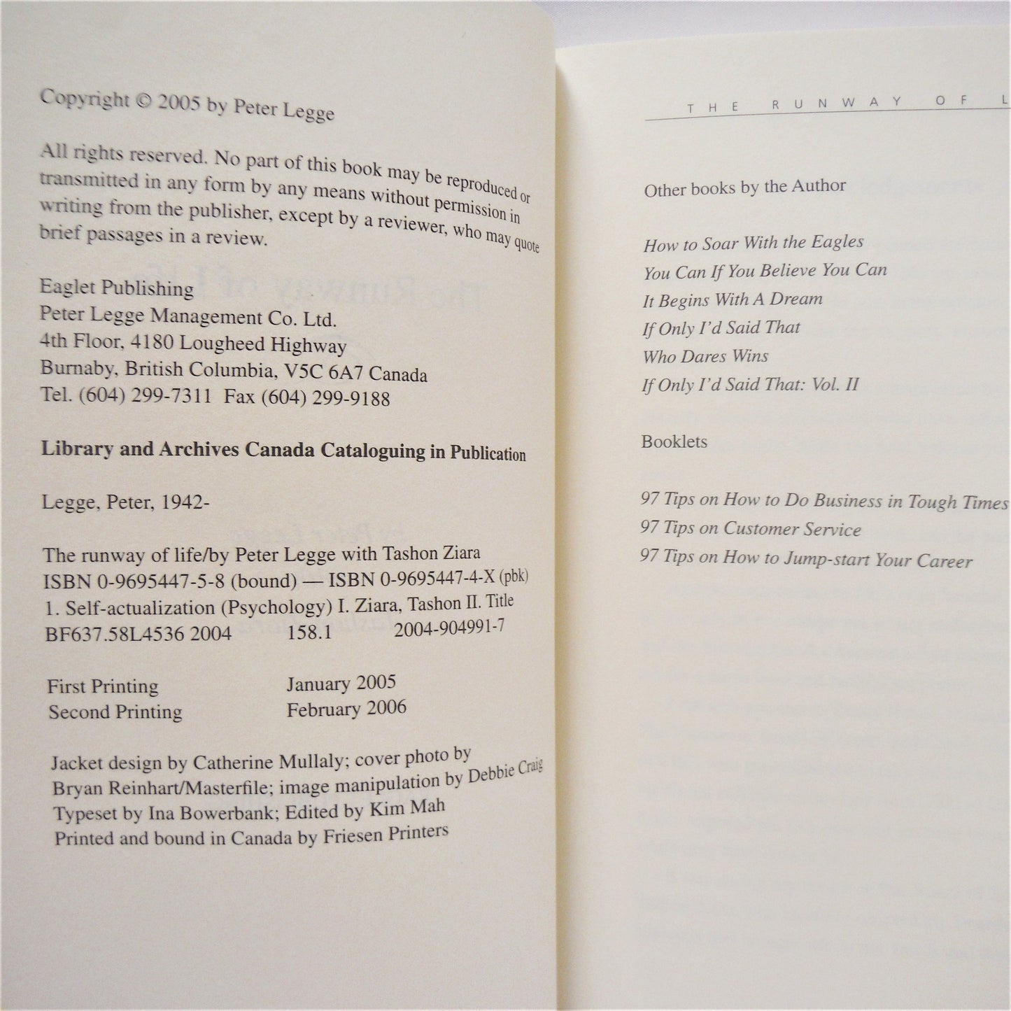 THE RUNWAY OF LIFE, by Peter Legge: Includes Lessons on Success From Master Business Leader Joe Segal (1st Ed. SIGNED)