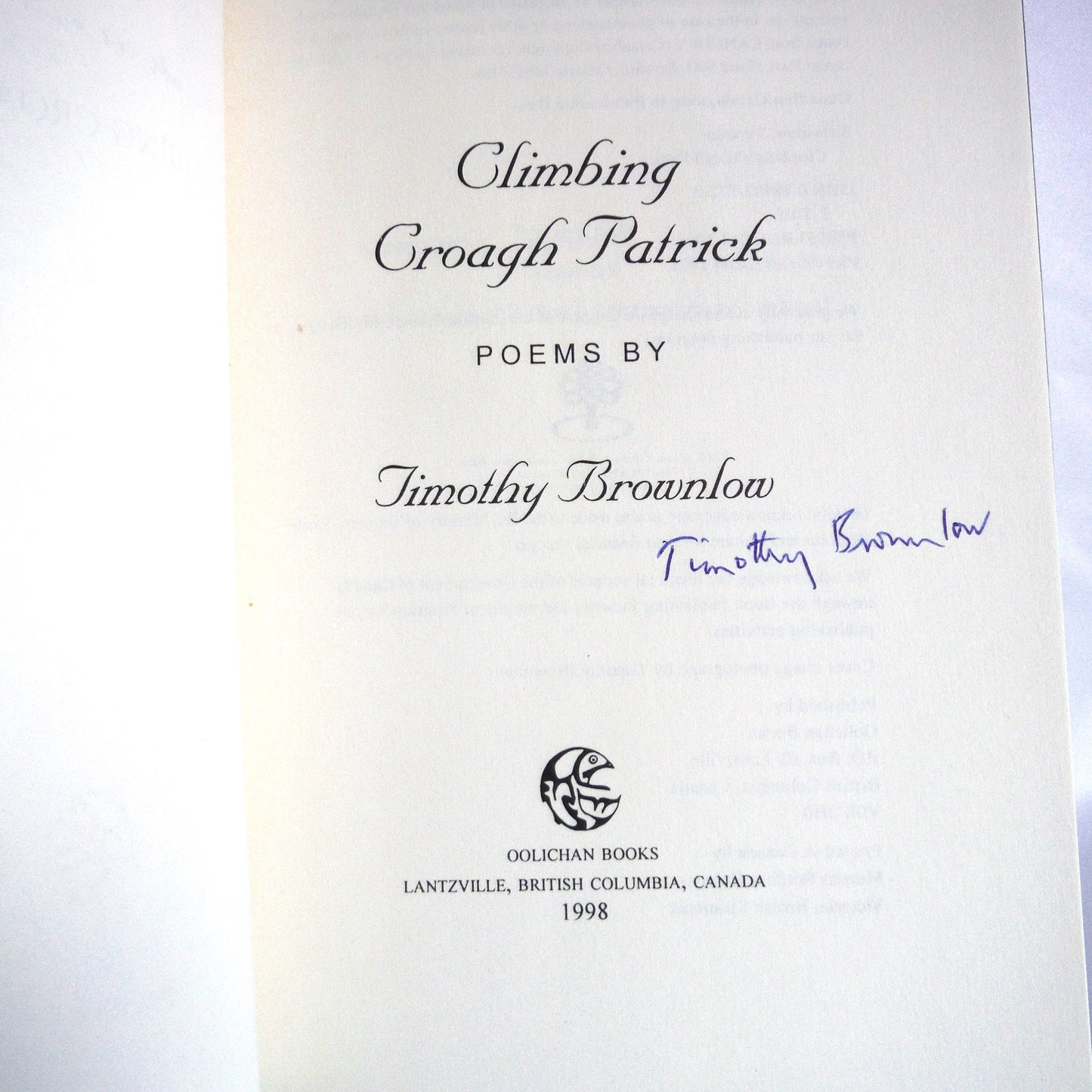 CLIMBING CROAGH PATRICK, Sonnet Poetry by Timothy Brownlow (1st Ed. SIGNED)
