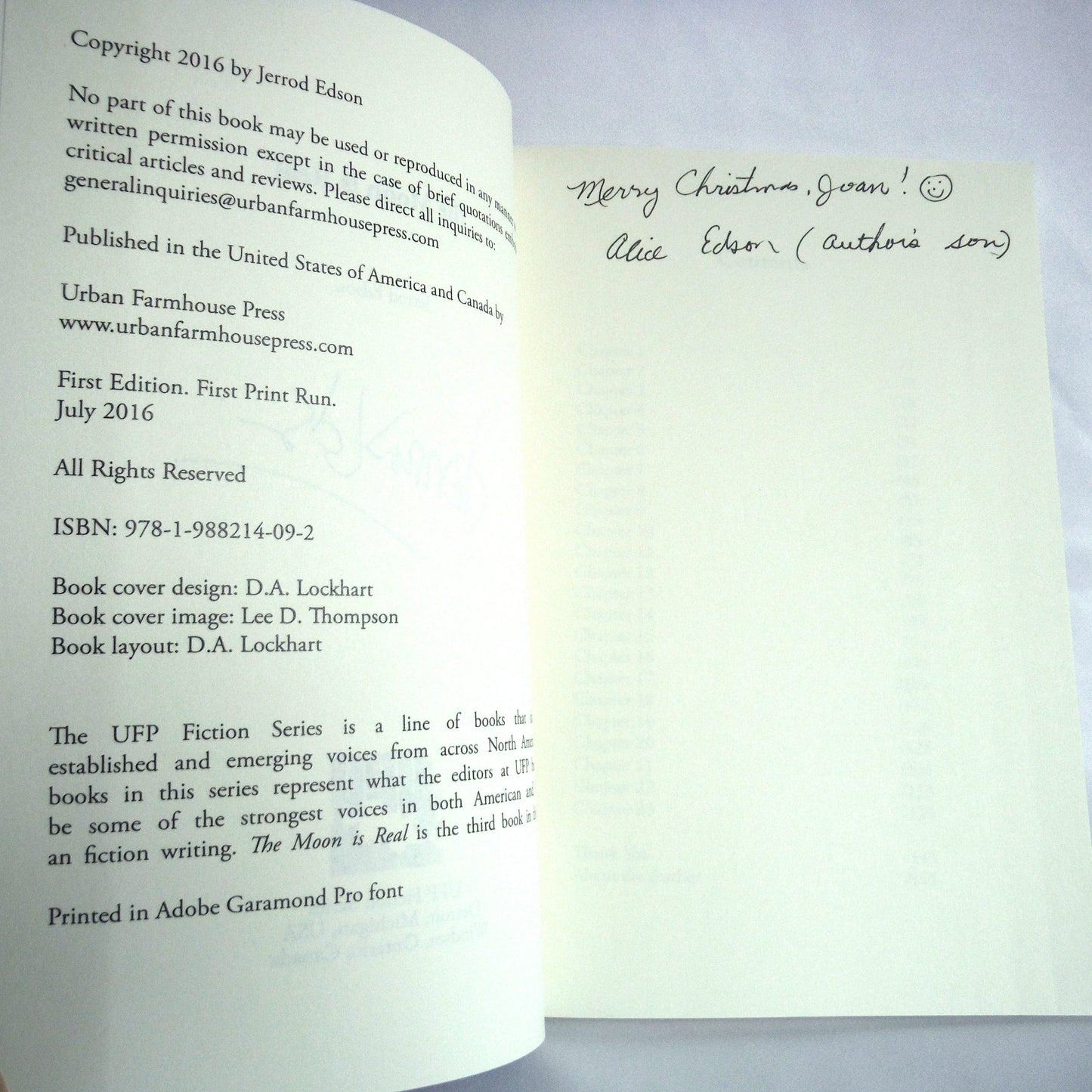 THE MOON IS REAL, A Novel by Jerrod Edson (1st Ed. SIGNED)