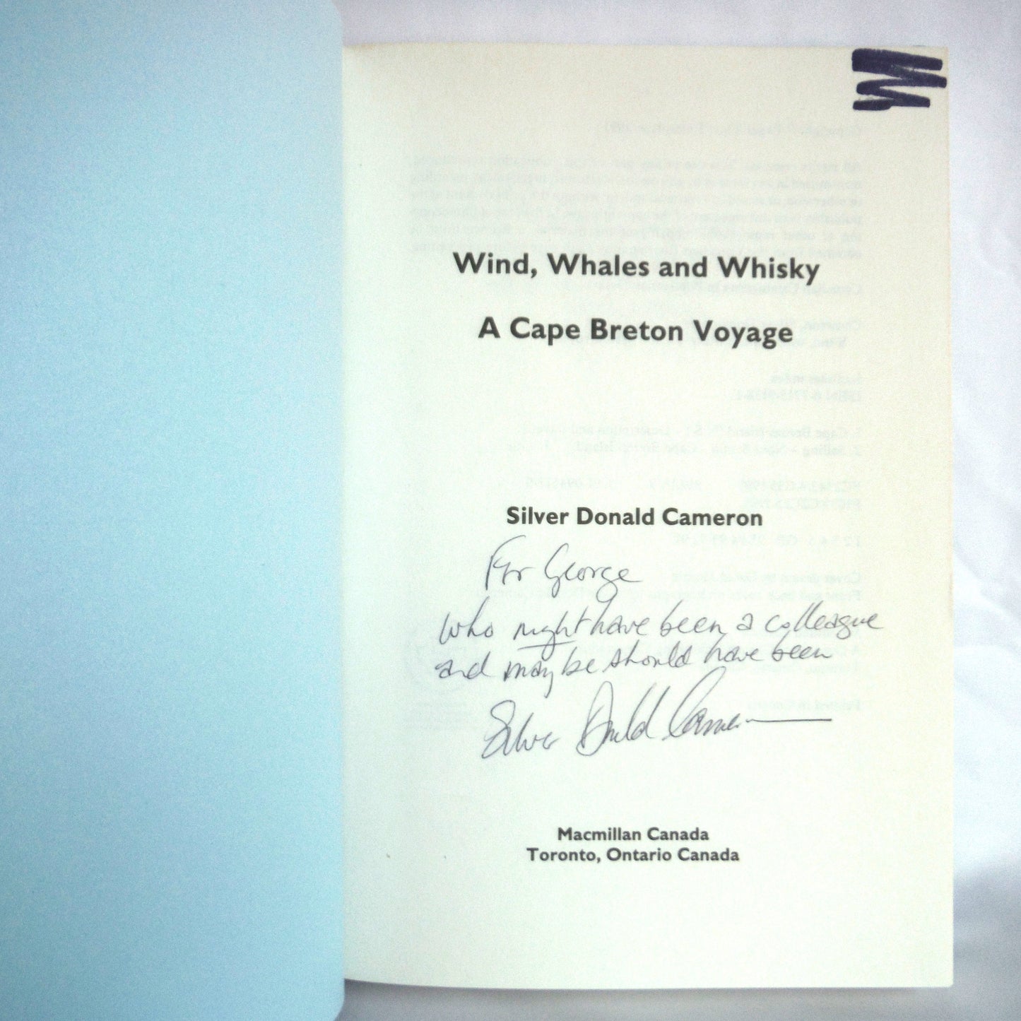 WIND, WHALES and WHISKY, A Cape Breton Voyage by Silver Donald Cameron (1st Ed. SIGNED)