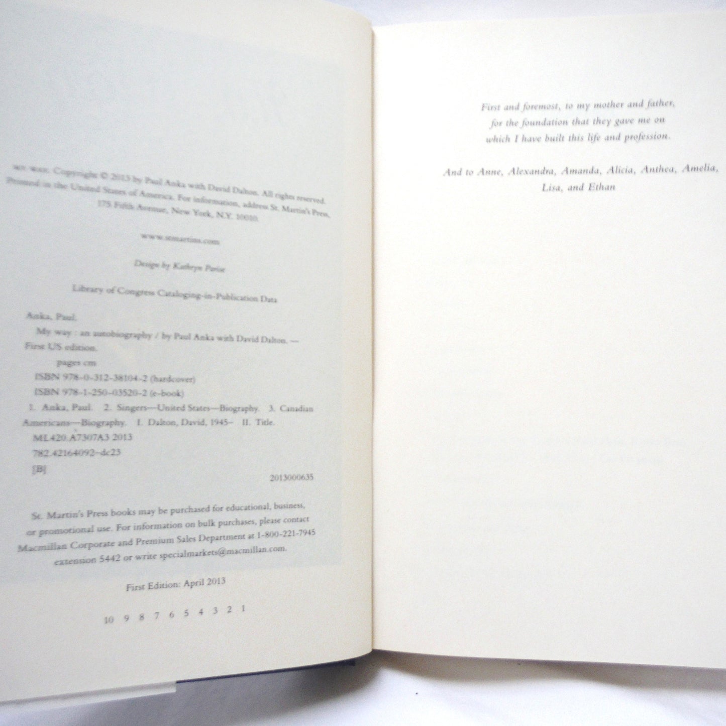 MY WAY, An Autobiography by Paul Anka with David Dalton (1st Ed. SIGNED)