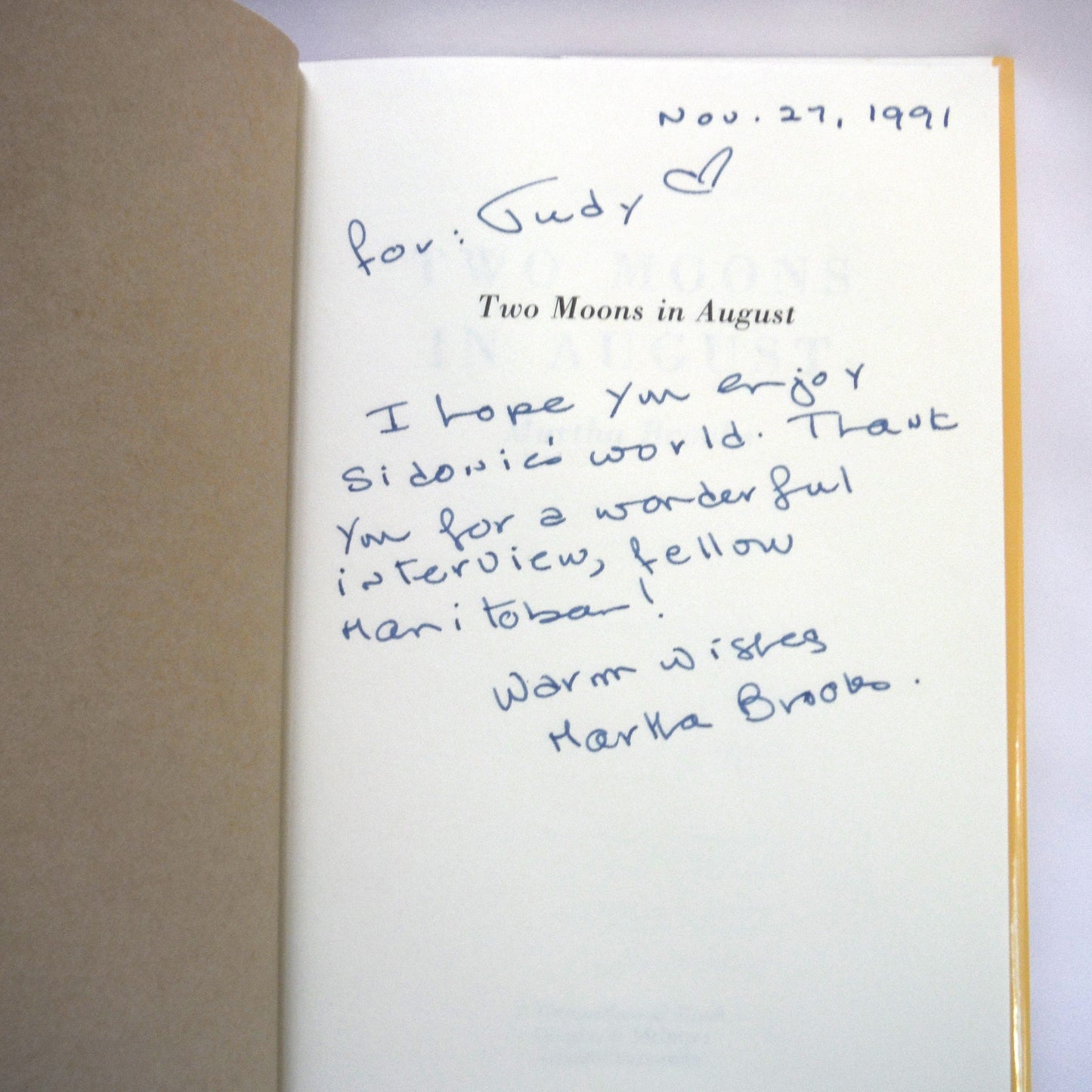 TWO MOONS IN AUGUST, A Novel by Martha Brooks (1st Ed. SIGNED)