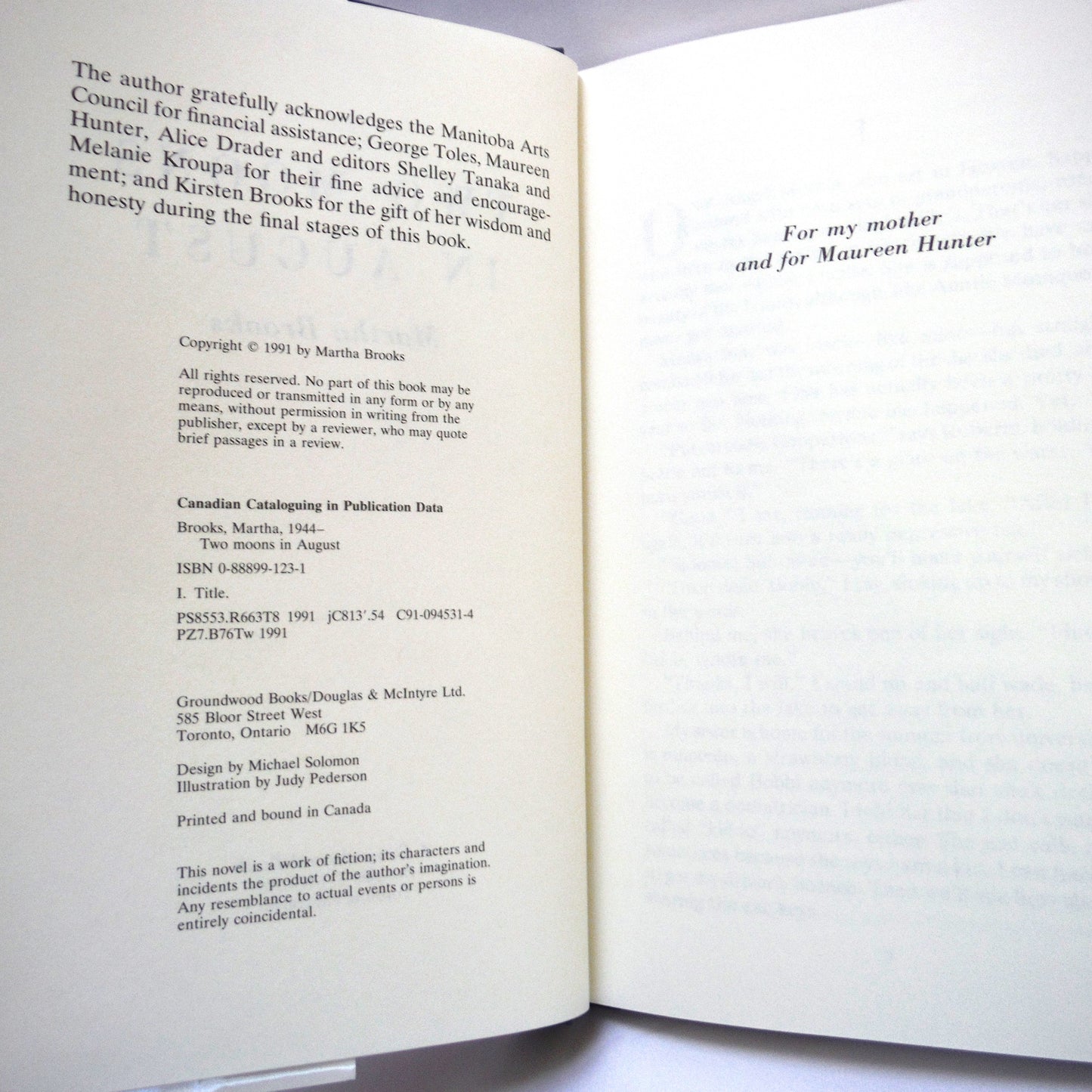 TWO MOONS IN AUGUST, A Novel by Martha Brooks (1st Ed. SIGNED)