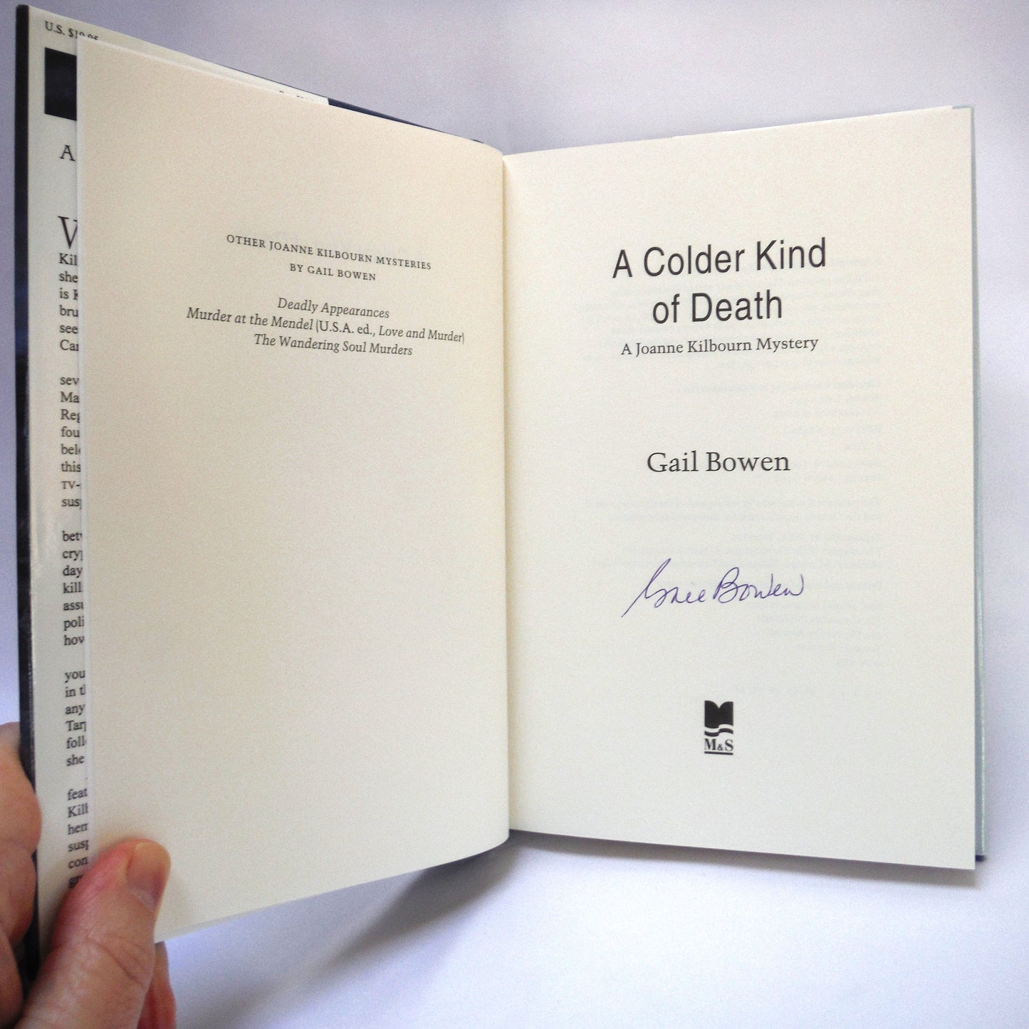 A COLDER KIND OF DEATH, A Joanne Kilbourn Mystery by Gail Bowen (1st Ed. SIGNED)
