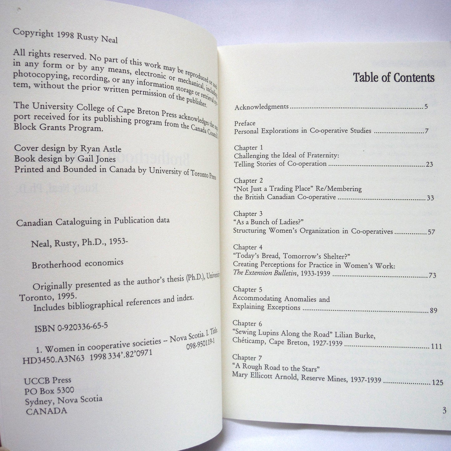 BROTHERHOOD ECONOMICS: Women and Co-operatives in Nova Scotia, by Rusty Neal (1998 1st Ed.)