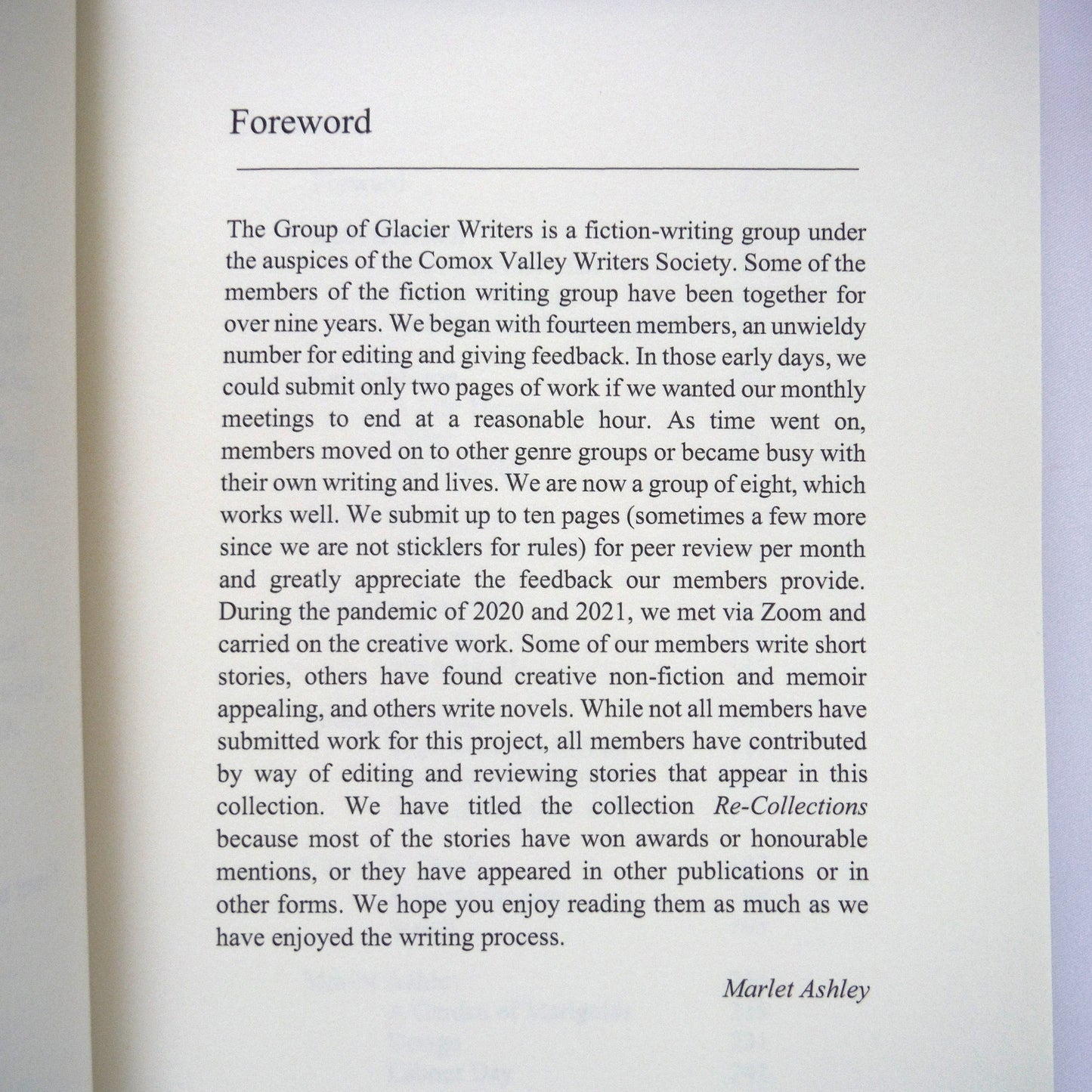 RE-COLLECTIONS, Short Stories by The Group of Glacier Writers (2021 1st Ed.)