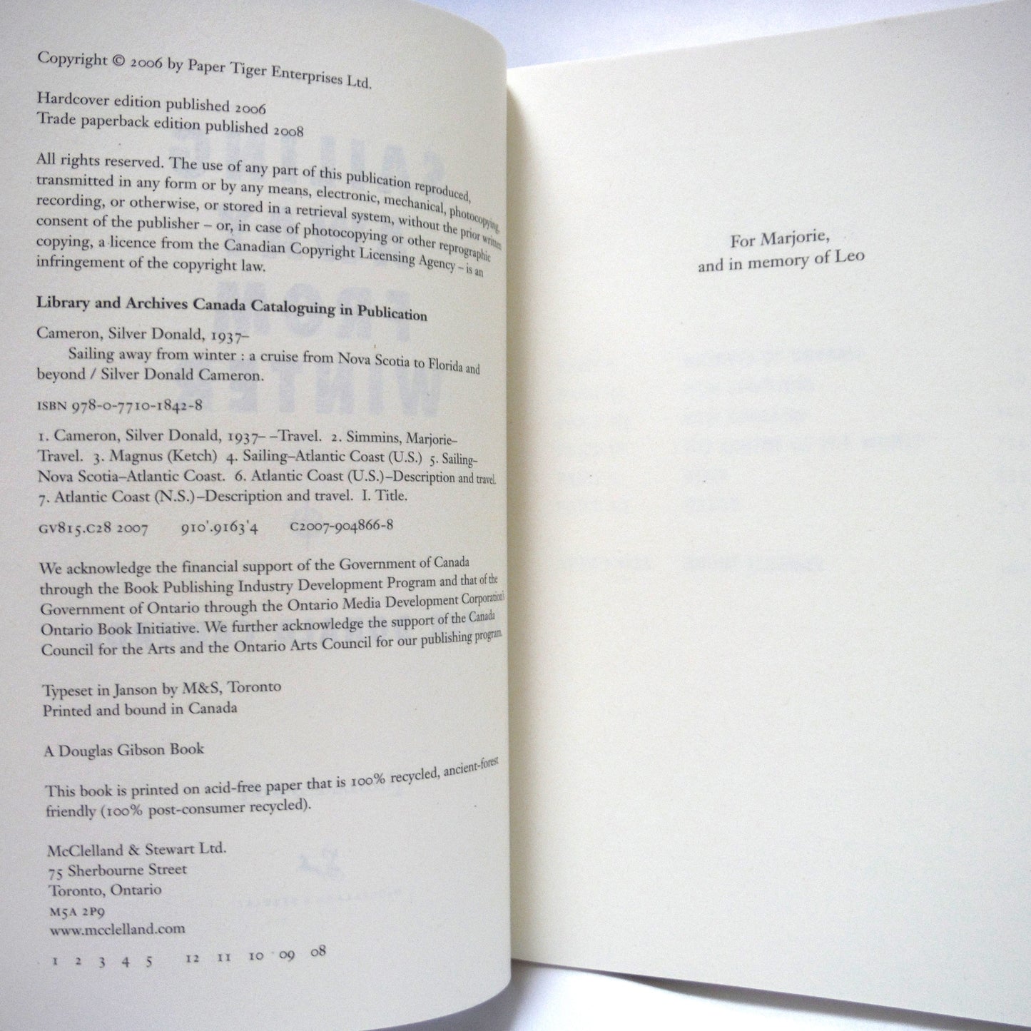 SAILING AWAY FROM WINTER, A Cruise From Nova Scotia to Florida and Beyond, by Silver Donald Cameron (2008 1st Ed.)