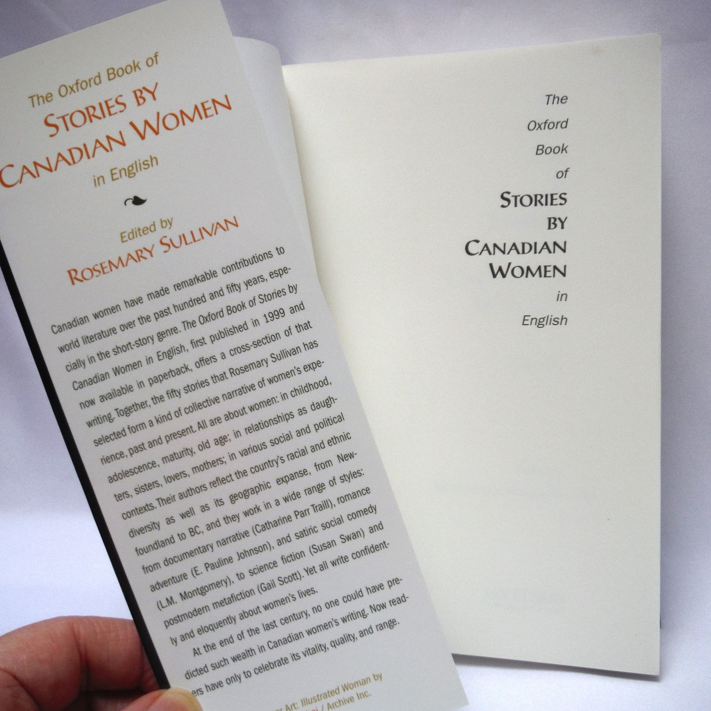 THE OXFORD BOOK OF STORIES BY CANADIAN WOMEN, In English, Edited by Rosemary Sullivan (1999 1st Ed.)
