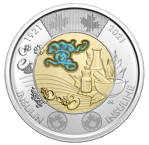 2021 $2 Dollar Commemorative Toonie: Discovery of Insulin Coloured Wrapped Roll